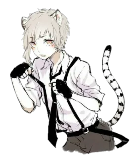 🐯 Atsushi Nakajima Bungo Stray Dogs Anime, Mangá, Menino, Cabelo branco, Tigre, Gato, Cauda, Bungo Stray Dogs telegram sticker