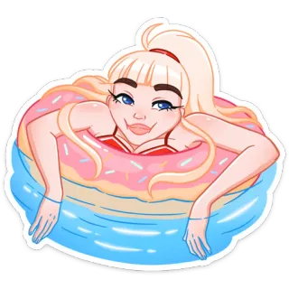 ☺️ Dibujos animados, Mujer, Dona, Piscina, Natación, Rubia telegram sticker