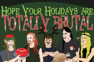 🥳 Dethklok Metalocalypse HOPE YOUR HOLIDAYS ARE TOTALLY BRUTAL vakantie, brutaal, kerst, metal, cartoon telegram sticker