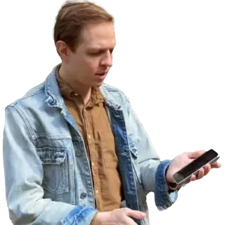 📱 mężczyzna, telefon, casual, kurtka jeansowa, smartfon, osoba telegram sticker