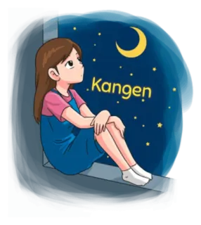 🙁 Kangen cô gái, cửa sổ, mặt trăng, đêm, mộng mơ, hoạt hình, trầm ngâm whatsapp sticker