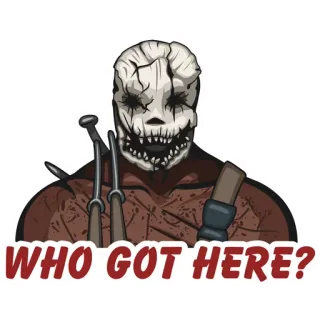 ☝ Trapper Dead by Daylight WHO GOT HERE? horror, game, scary, trapper, mask telegram sticker