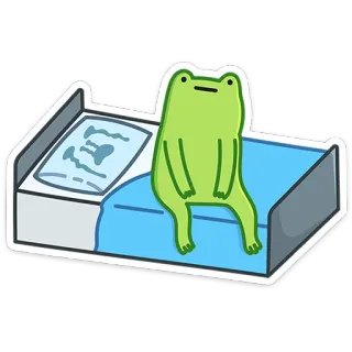 😭 katak, tempat tidur, kartun, stiker, hijau, hewan, sedih, duduk whatsapp sticker