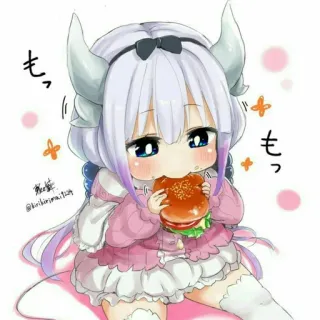 🍔 もっ anime, kawaii, manga, burger, cute, girl, dragon whatsapp sticker