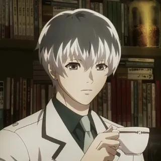 🐾 Ken Kaneki Tokyo Ghoul Anime, Man, Ghoul, Koffie, Wit Haar, Personage telegram sticker