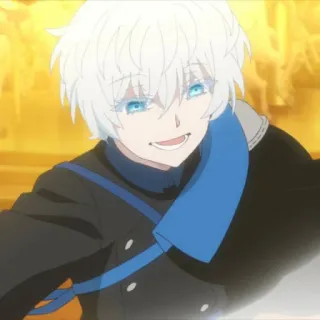 🫧 アニメ, 白い髪, 青い目, 笑顔, キャラクター whatsapp sticker