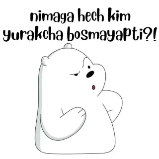 🐻‍❄️ nimaga hech kim yurakcha bosmayapti?! ours, dessin animé, mignon, We Bare Bears, Ice Bear whatsapp sticker