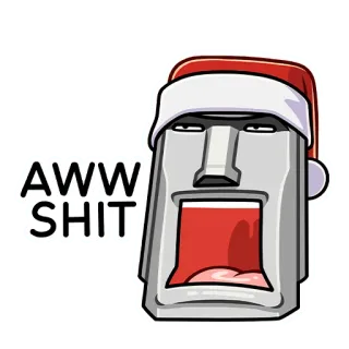 🗿 AWW SHIT engraçado, palavrões, expressão, natal, gorro de pai natal, moai telegram sticker