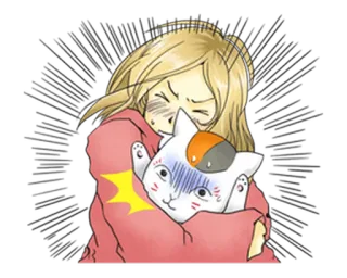 😊 Mädchen, Katze, Umarmung, süß, Cartoon, Anime, Aufkleber telegram sticker