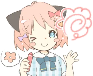 🌸 Fille anime, Dessin animé, Kawaii, Mignon, Cheveux roses, Oreilles de chat, Clin d'oeil telegram sticker