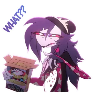 😧 Octavia Goetia Helluva Boss WHAT?? coruja, inferno, chefe, confuso, pássaro, desenho animado telegram sticker