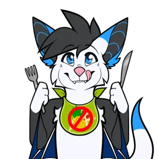 🍕 antropomorfo, animale, cartone animato, cibo, furry, coltello, forchetta, bavaglino telegram sticker
