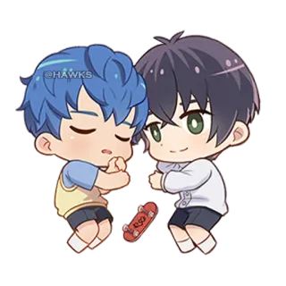 😴 @HAWKS Anime-Stil, Anime, Chibi, Cartoon, Niedlich, Zwei Personen, Freunde, Skateboard telegram sticker
