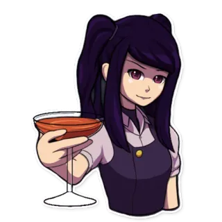 🍷 アニメ, カクテル, 飲み物, 女の子, ブルネット telegram sticker
