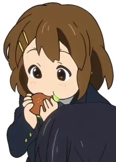🍔 Yui Hirasawa K-On! Anime, Mignon, Fille, Manger, Hamburger, K-On ! whatsapp sticker