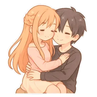 🥰 Asuna Yuuki, Kazuto Kirigaya Sword Art Online Аниме, Пара, Кавай, Объятия, Романтика whatsapp sticker