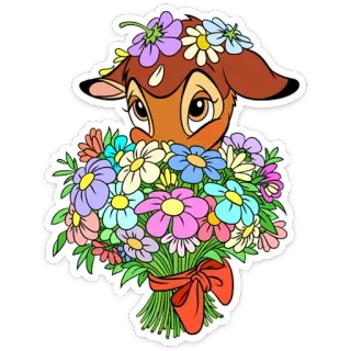 💐 Bambi กวาง, ดอกไม้, น่ารัก, สัตว์, การ์ตูน, ลายดอกไม้ telegram sticker
