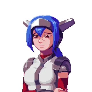 😞 anime, pixel art, woman, blue hair, video game, scifi telegram sticker