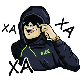 😂 XA NICE XA XA meme, llorando, sudadera con capucha, riendo, dibujos animados, emociones, gracioso telegram sticker