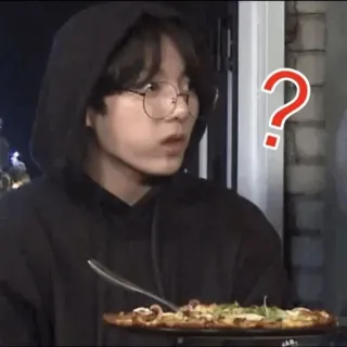 🍪 person, pizza, question mark, food, thinking, glasses whatsapp sticker