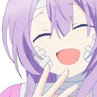 😆 Anime, Manga, Perban, Rambut ungu, Senyum, Senang telegram sticker