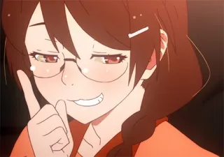 😏 Anime, Chica, Gafas, Sonriendo, Lindo, Dibujos animados telegram sticker