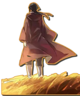 🎧 Anime, Postać, Ogień, Peleryna, Grafika telegram sticker