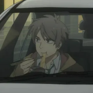 💸 アニメ, 食べる, 車, 男性, 運転手, 麺 whatsapp sticker