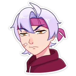 🤕 Anime, Sticker, Personagem, Cabelo roxo, Sério, Desenho animado telegram sticker