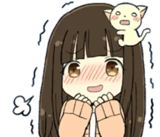 😕 Anime, Fofo, Desenho animado, Garota, Gato, Kawaii, Corado telegram sticker