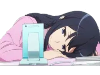 🙃 anime, dziewczyna, telefon, smutna, leżąca, słodka, zmęczona telegram sticker