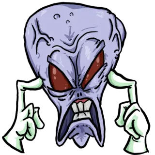 😖 Alien, Enojado, Dibujo animado, Personaje, Ilustración, Señalando telegram sticker