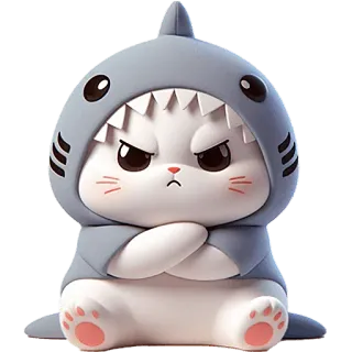 😒 gato, tiburón, animal, dibujos animados, lindo, gracioso whatsapp sticker