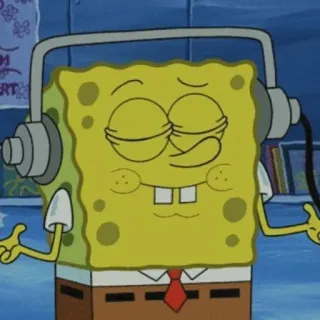 🎤 Spongebob สปอนจ์บ็อบ, การ์ตูน, ฟังเพลง, หูฟัง, นิคเคิลโอเดียน, มีความสุข, รายการทีวี telegram sticker