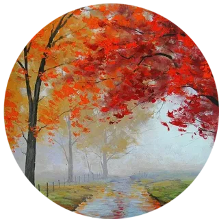 🌳 landscape, painting, trees, autumn, fall, nature, path, road whatsapp sticker