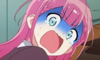 😱 anime, spaventato, scioccato, piangente, capelli rosa, donna telegram sticker