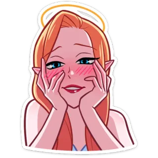 😳 anime girl, elf, halo, blush, cartoon, sticker whatsapp sticker