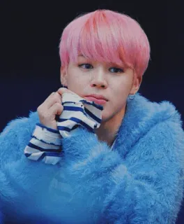 ☁️ Jimin Jimin, BTS, K-pop, cantor, cabelo rosa, suéter azul, coreano telegram sticker