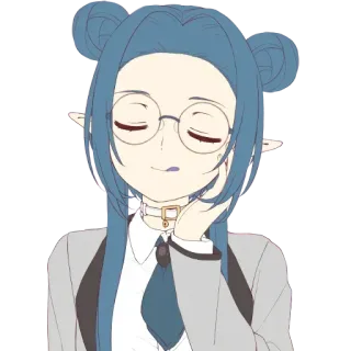 😋 Anime, Elfe, Fille, Dessin animé, Cravate, Lunettes, Col telegram sticker