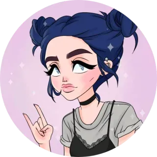 🤘 donna, ragazza, cartone animato, sticker, space buns, ritratto telegram sticker
