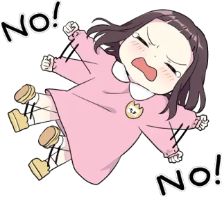 👎 NO! zangado, desenho animado, frustrada, chateada, menina, chorando, não telegram sticker