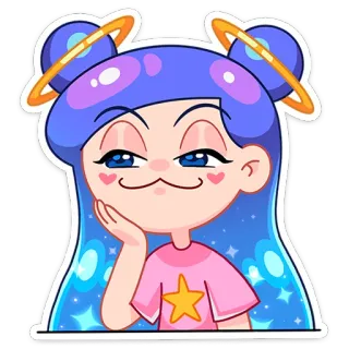 😔 Kartun, Gadis, Lucu, Kawaii, Bintang, Rambut, Stiker telegram sticker