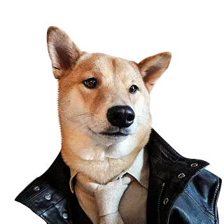🙃 perro, animal, shiba inu, chaqueta de cuero, corbata, antropomórfico telegram sticker