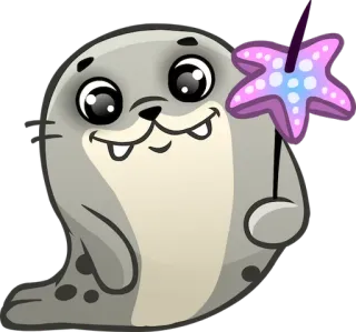 🌹 foca, lindo, dibujo animado, animal, criatura marina, estrella de mar, feliz telegram sticker