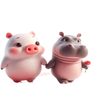 💐 cerdo, hipopótamo, animales, lindo, dibujos animados, amistad, amor, rosa telegram sticker