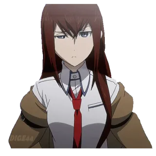 😐 Kurisu Makise Steins;Gate аниме, девушка, умная, ученый, серьезная, красный галстук, каштановые волосы telegram sticker