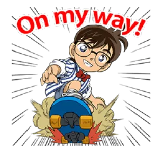 😱 Conan Edogawa Detective Conan On my way! anime, detective, skateboard, cartoon whatsapp sticker