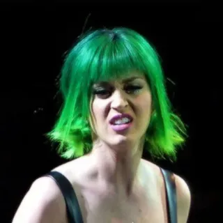 😐 Katy Perry cantante, popstar, capelli verdi, celebrità, musica, artista, donna telegram sticker