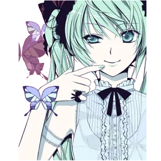 😊 Hatsune Miku Anime, Mädchen, Miku, Schmetterling, Vocaloid telegram sticker