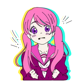 😟 オラア! Anime, Chica, Pelo rosa, Japonés, Enojada, Ilustración telegram sticker